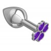 Фото товара: Средняя серебристая анальная втулка с клевером из фиолетовых кристаллов - 8,5 см., код товара: 529-08 purple-DD/Арт.119431, номер 1